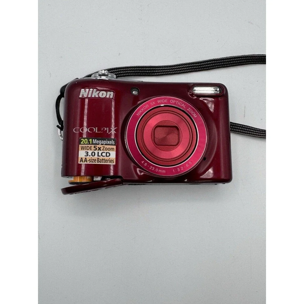 Nikon Coolpix L30 Red 20.1MP 5X Digital Camera AS IS Broken Battery Door